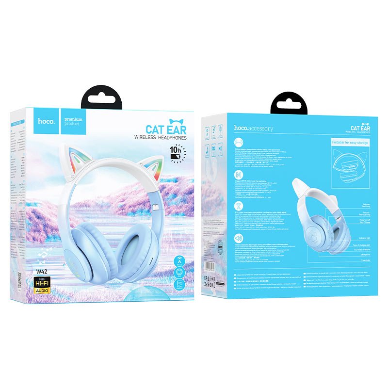 Hoco Wireless W42 Cat Headphones For Kids - Crystal Blue