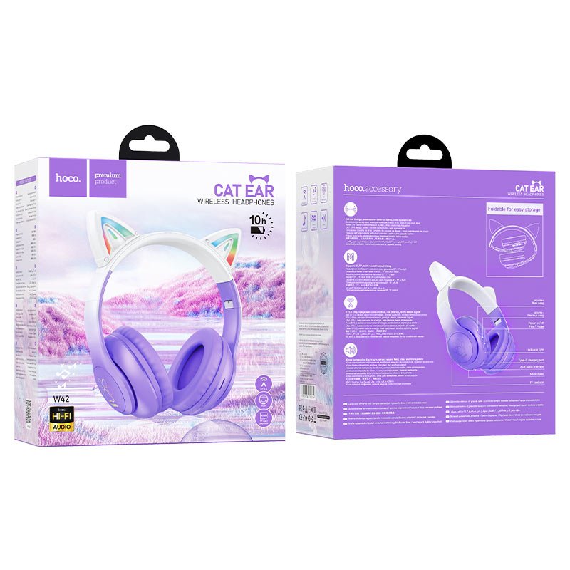 Hoco Wireless W42 Cat Headphones For Kids - Purple Grape