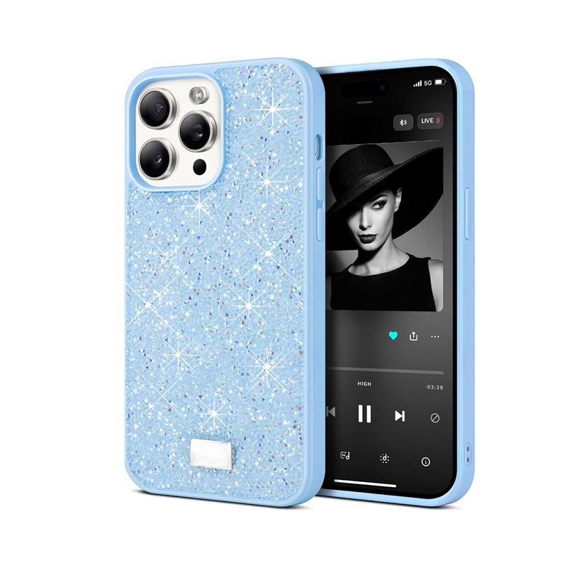 GLITTER AND SPARKLING DIAMONDS FOR IPHONE 16 PRO - BABY BLUE