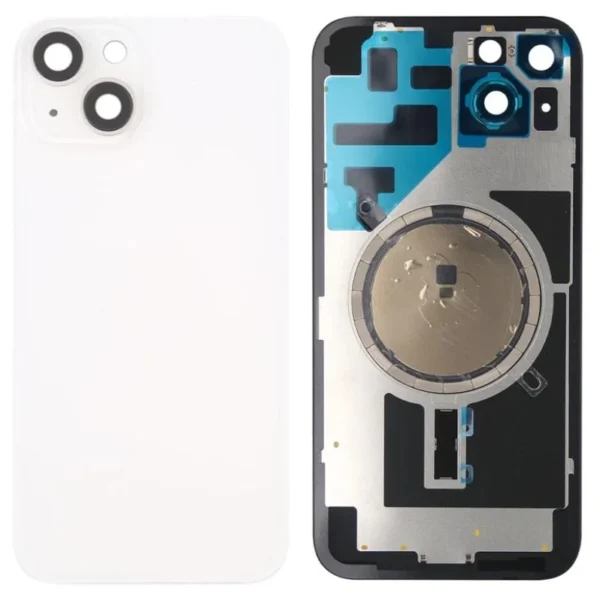 Back Glass with Steel Plate & Camera Lens for Apple iPhone 14 With Magsafe Plate - White - Premium