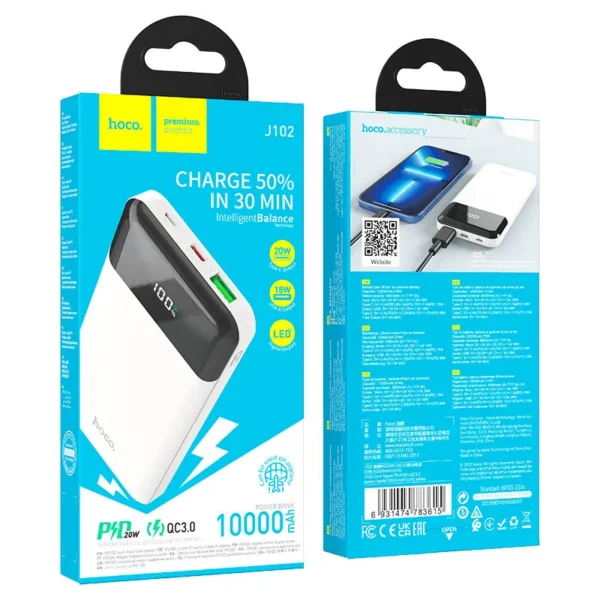 J102 Cool Figure Pd20w+qc3.0 Power Bank (10000mah) White